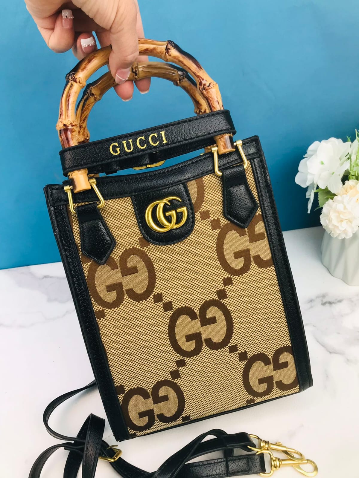 Gucci bamboo handle tote handbag