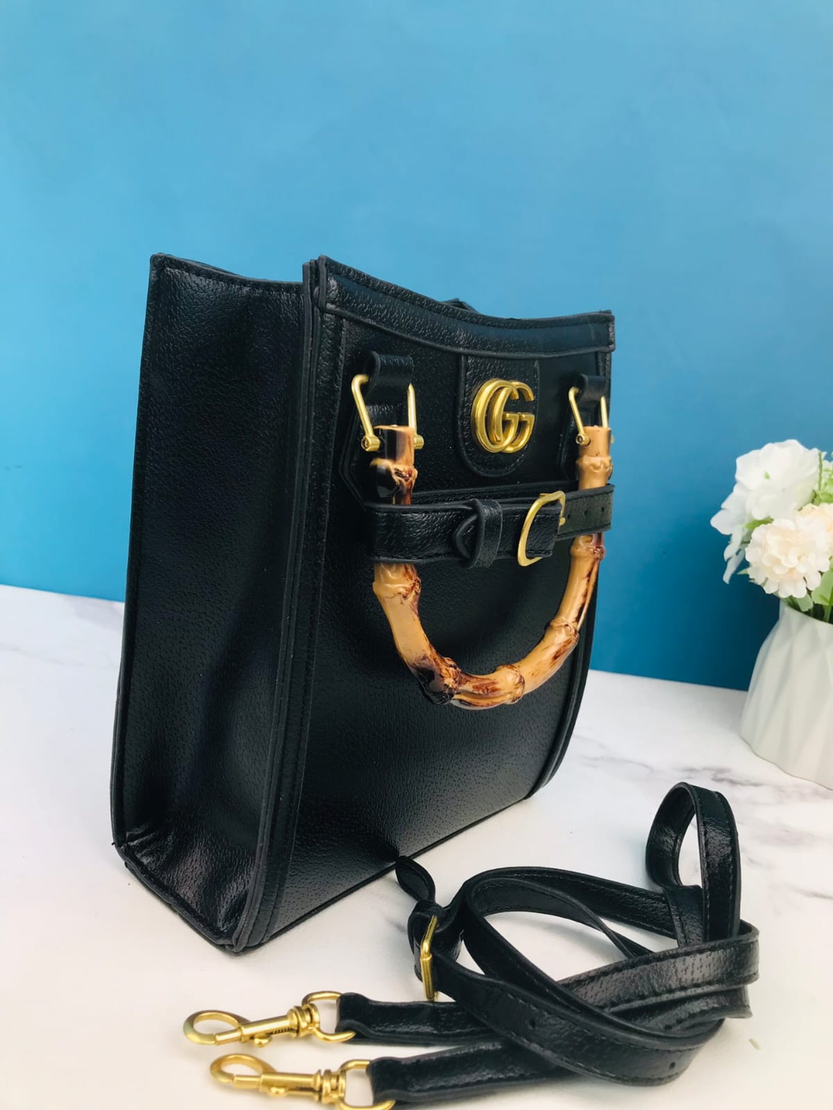 Gucci bamboo handle tote handbag