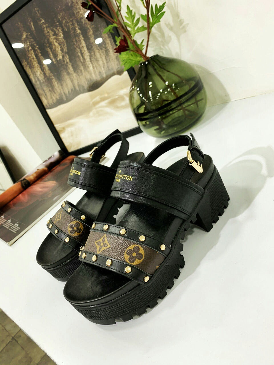 Louis Vuitton Monogram Canvas and Leather Laureate Platform Sandals