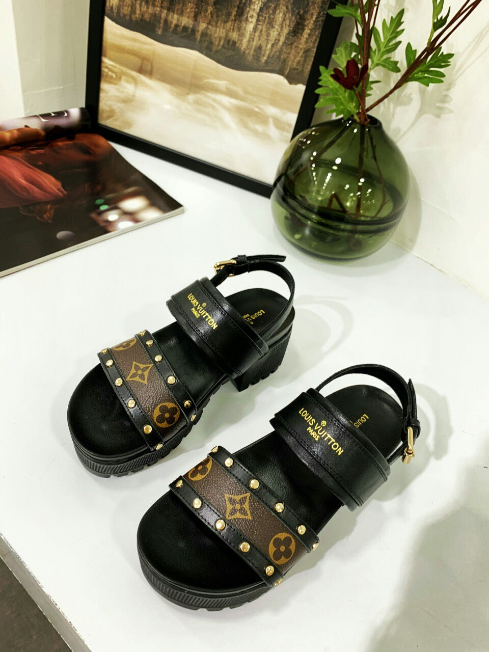 Louis Vuitton Monogram Canvas and Leather Laureate Platform Sandals