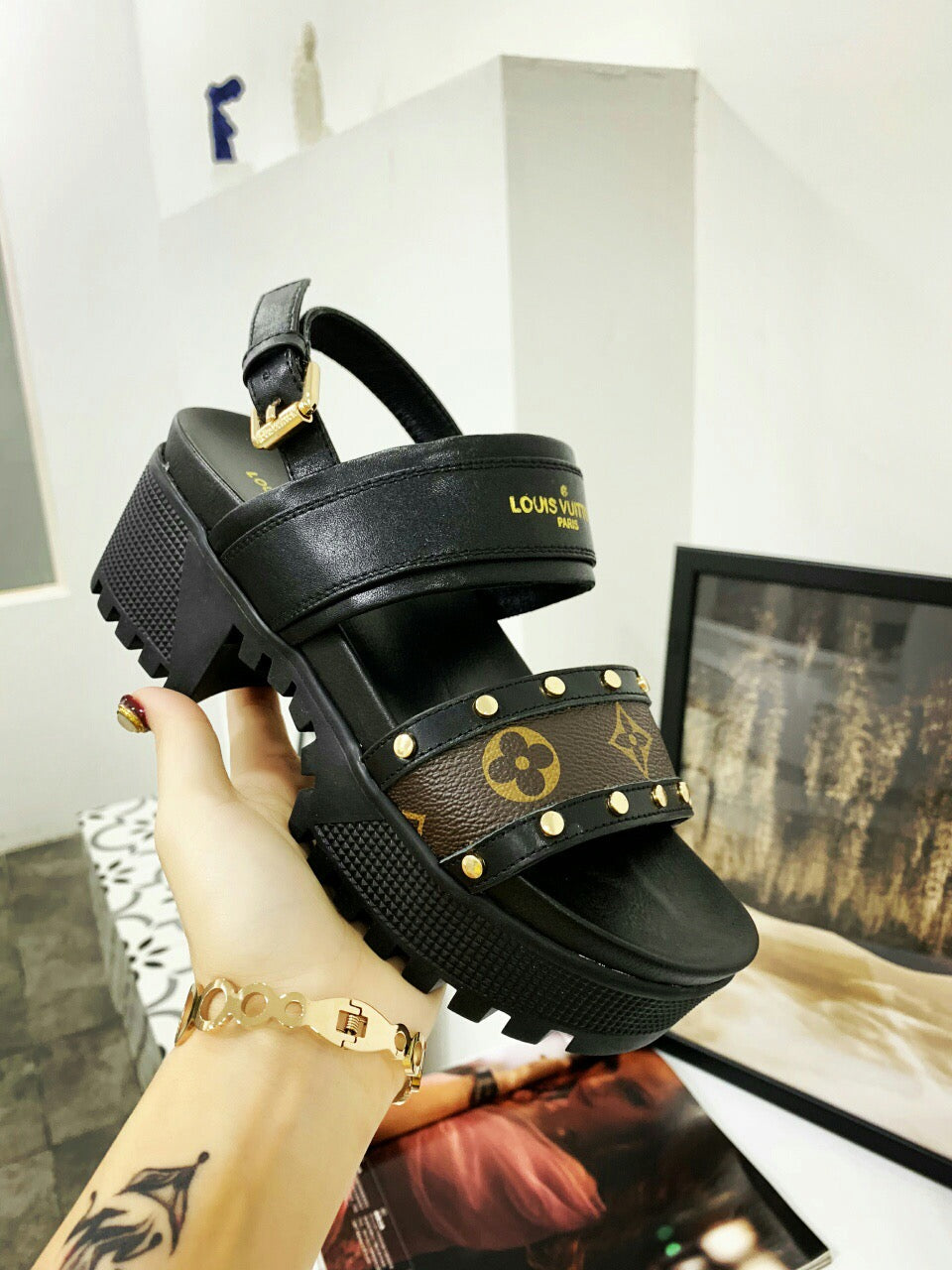 Louis Vuitton Monogram Canvas and Leather Laureate Platform Sandals