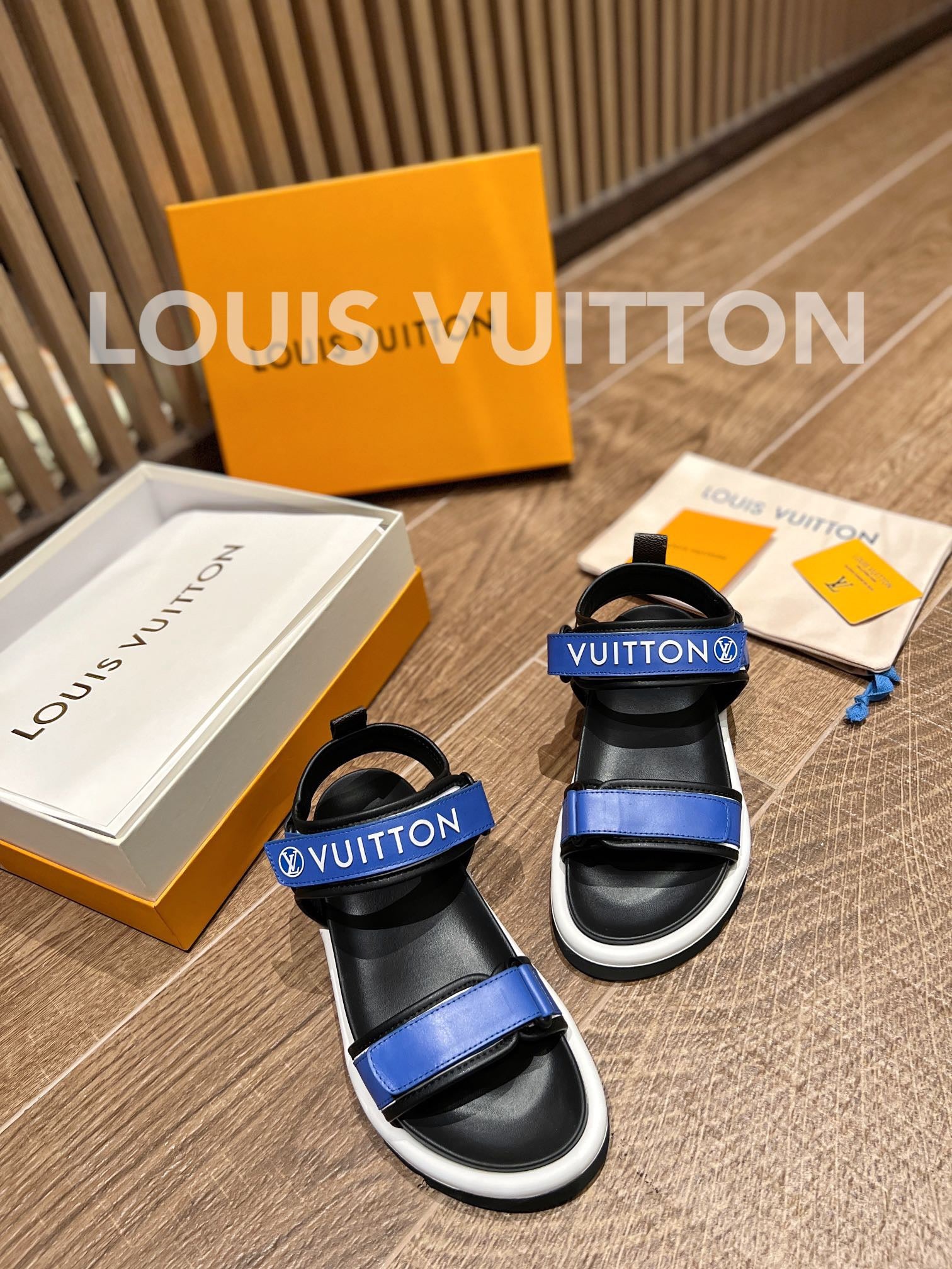 Louis Vuitton Unisex Pool Pillow Flat Comfort Sandal Blue Calf