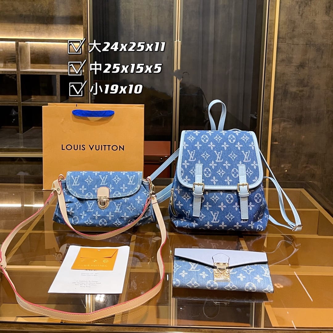 Louis Vuitton Denim Monogram Backpack Handbag set