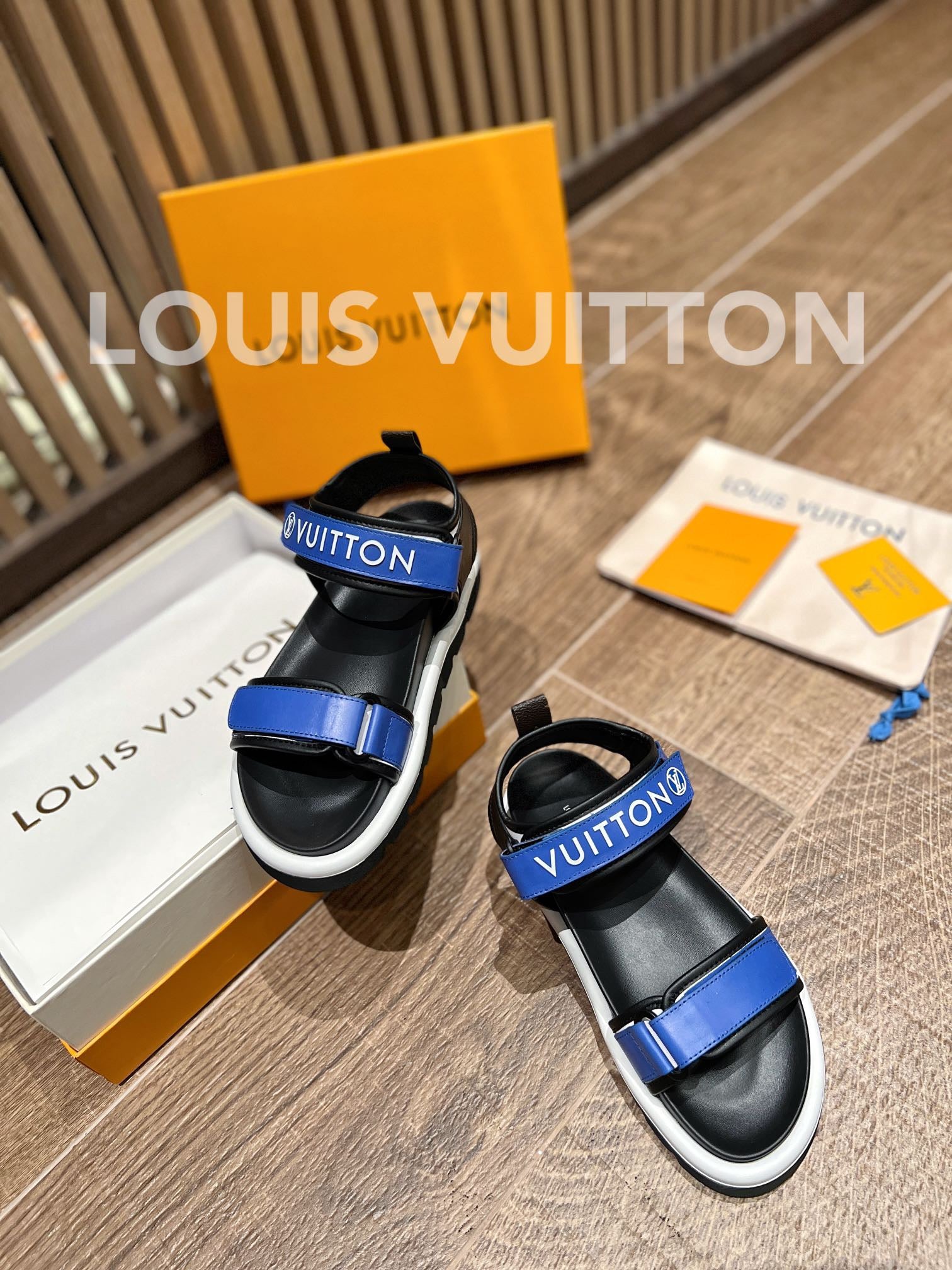 Louis Vuitton Unisex Pool Pillow Flat Comfort Sandal Blue Calf