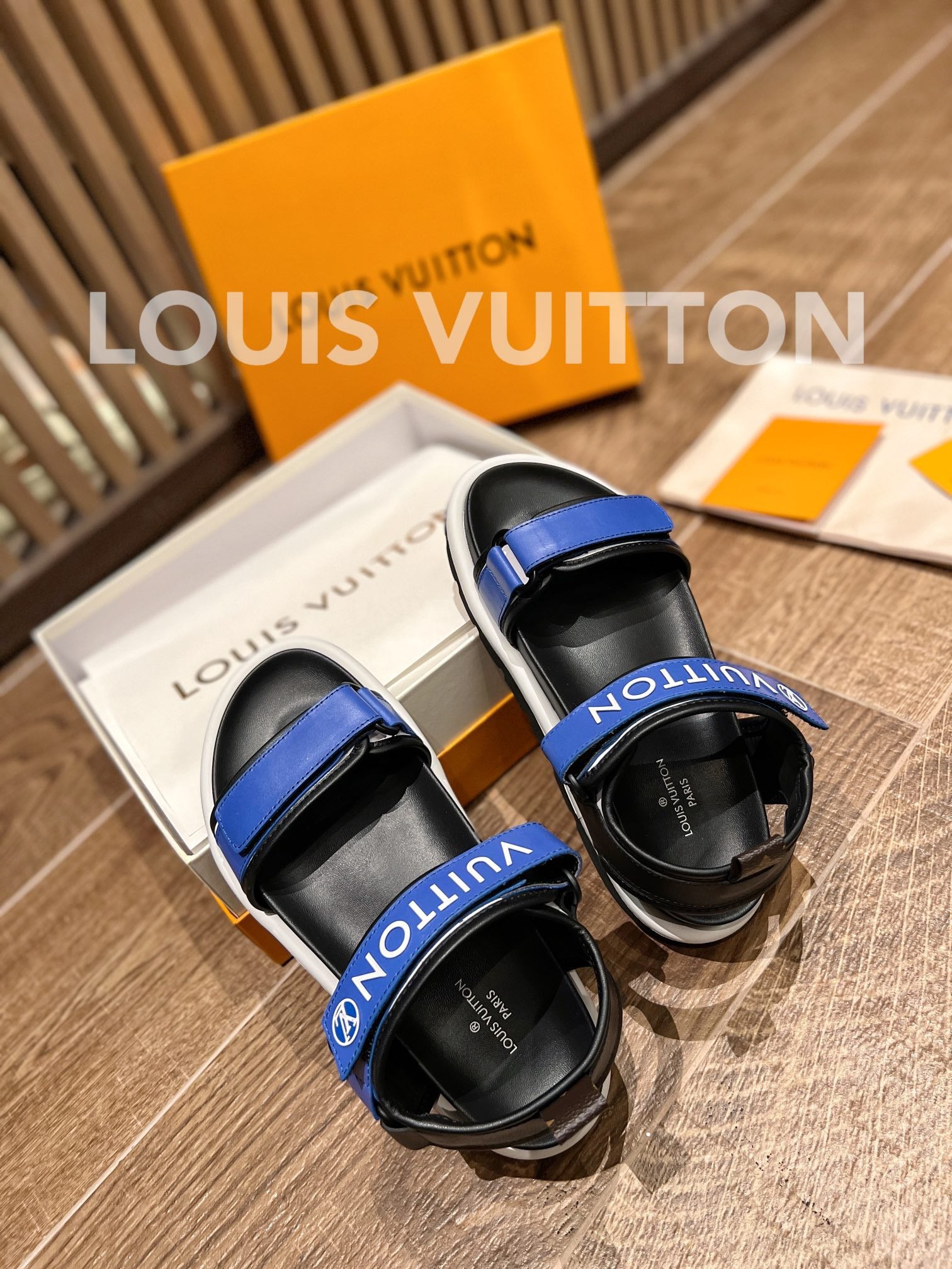 Louis Vuitton Unisex Pool Pillow Flat Comfort Sandal Blue Calf