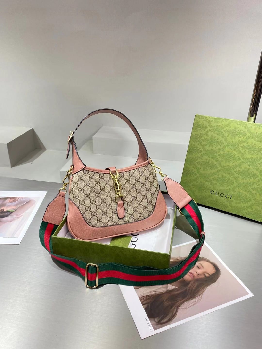 Gucci Canvas  Jackie  (Crossbody Shoulder) Handbag